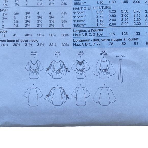 BUTTERICK PATTERN B5355 Top with Sash Sz LG - XXL Sewing Pattern UNCUT - Picture 3 of 5